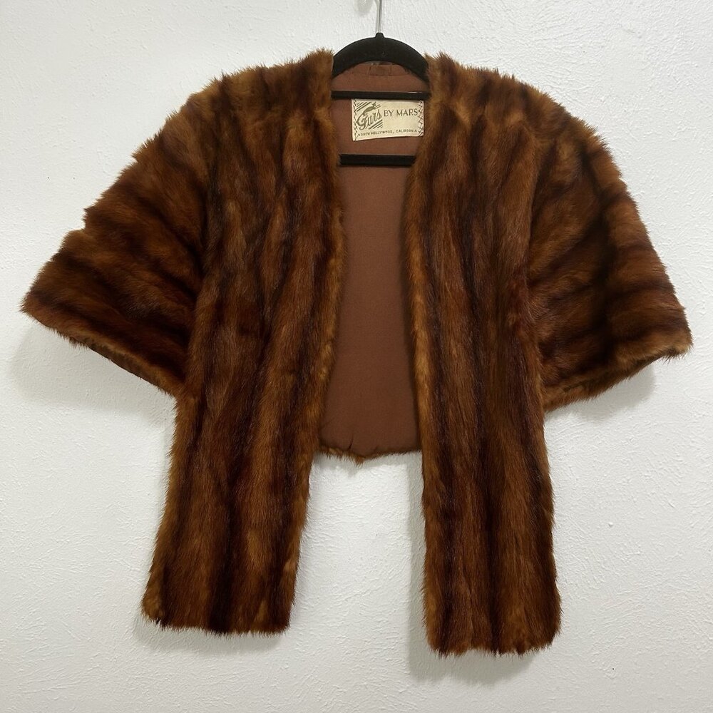 Furs By Mars Mink Fur Stole Capelet Shawl Bolero Wrap VTG 60s M/L Old Money
